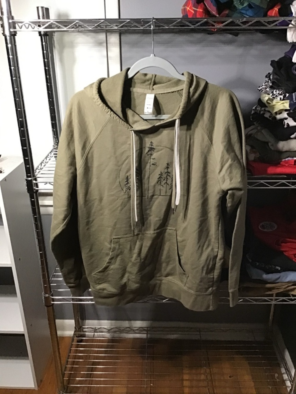 Earth Tone Hooded Pullover with Tree Graphic